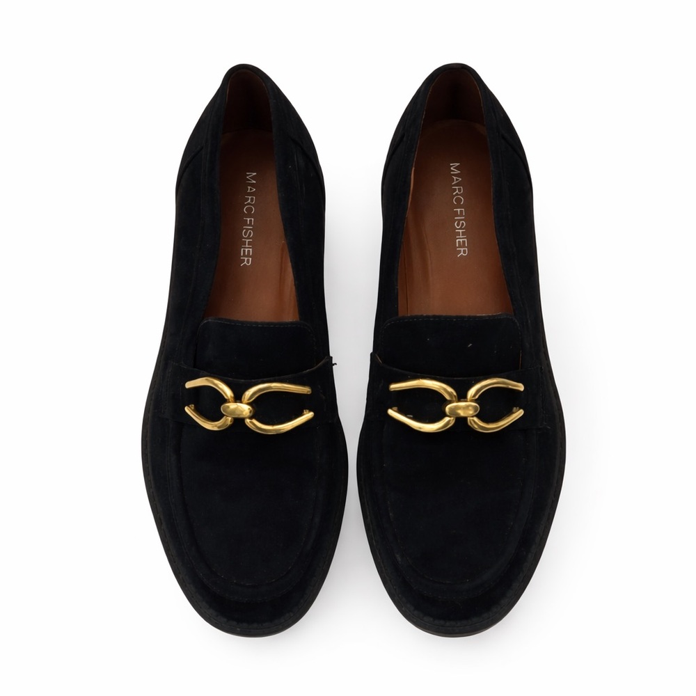 Marc Fisher Black Loafers with Gold Accent